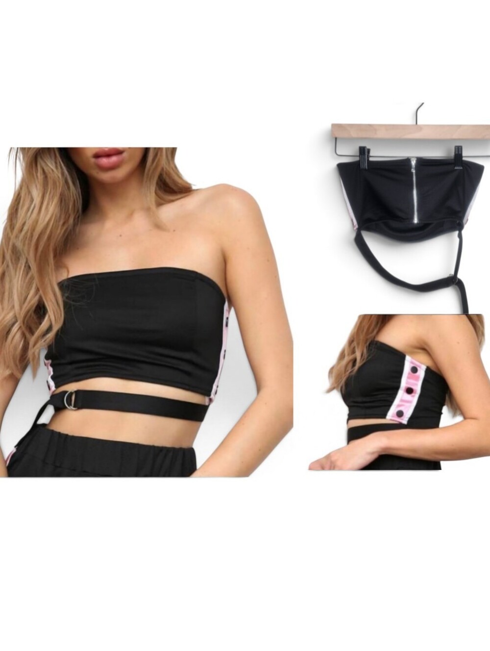 Tiger Mist Prisma Side Stripe Mesh Bandeau Crop Top in Black Size XS